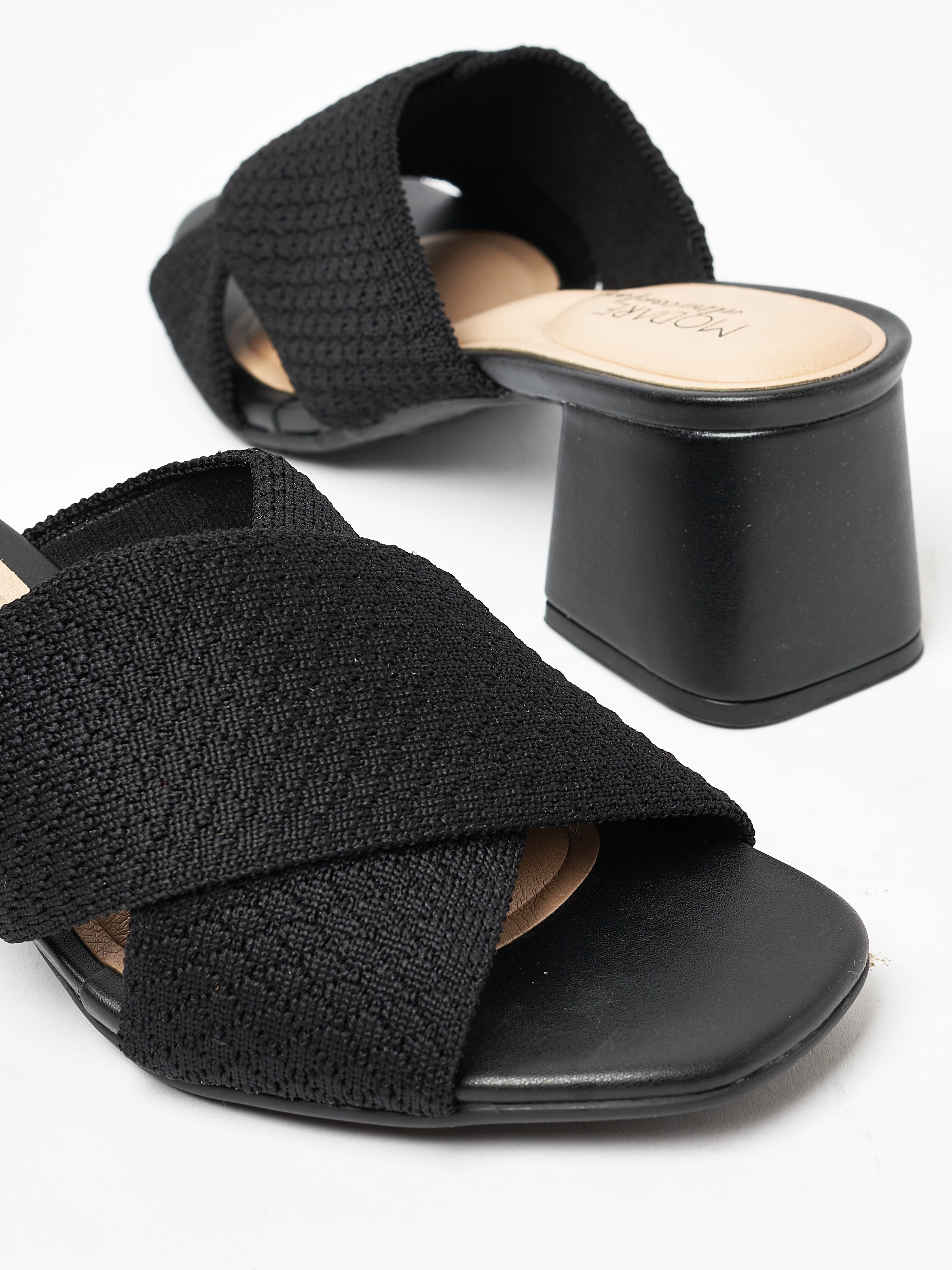 Black Mid-Heel Sandals with Cross-Strap Design