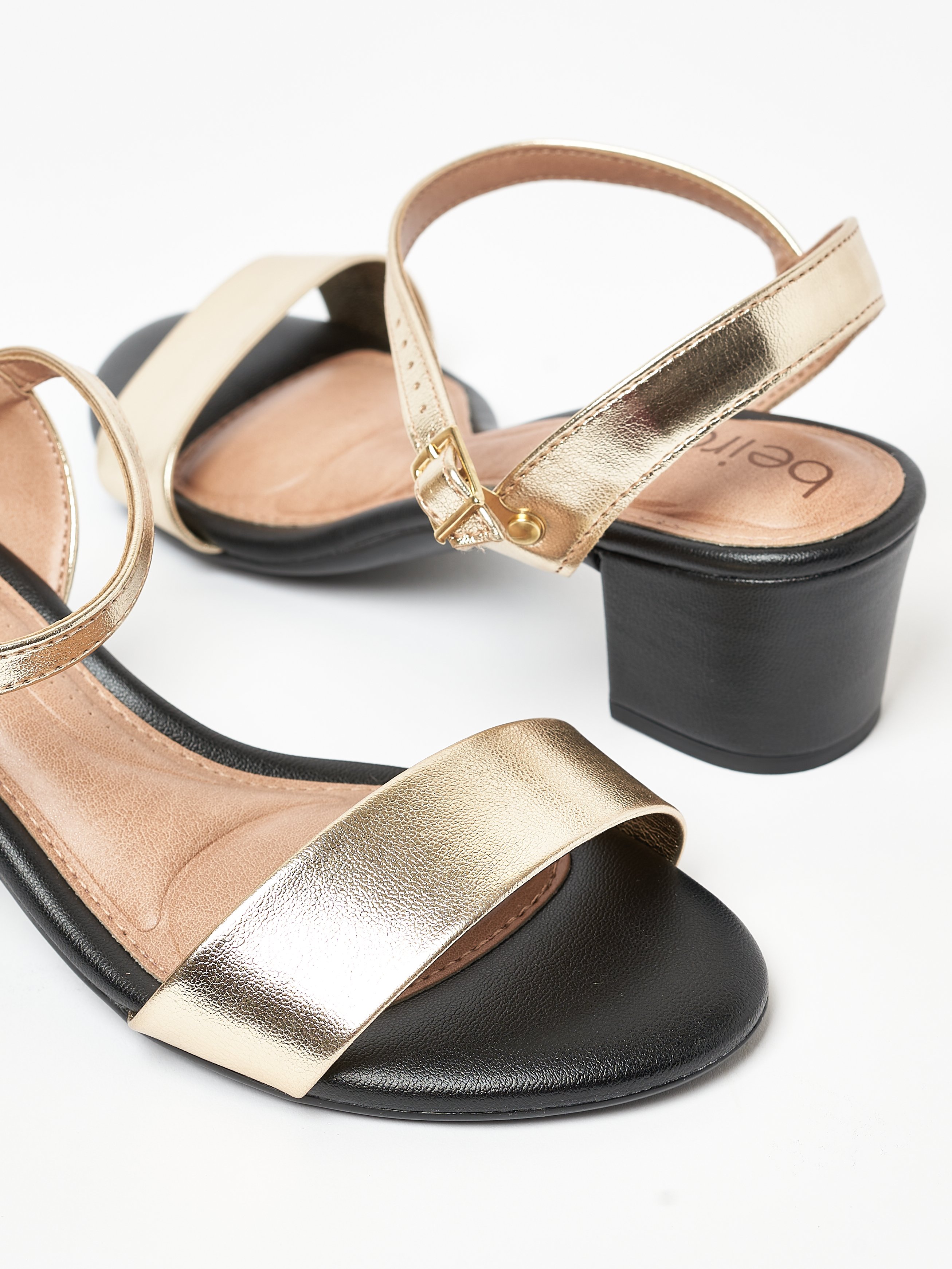Gold Mid-Heel Sandals