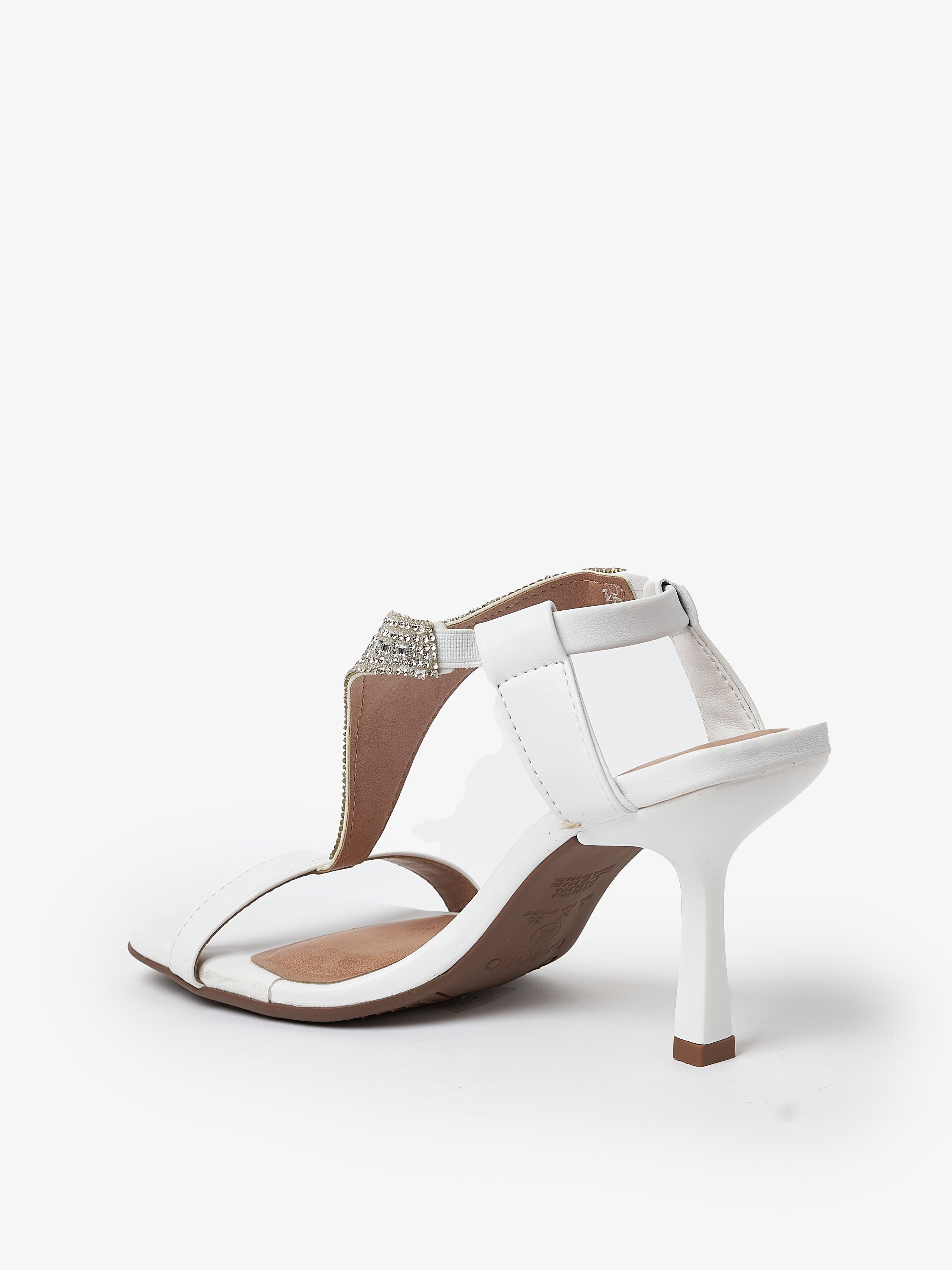 White High Heel Sandals with Sparkle T-Strap Design