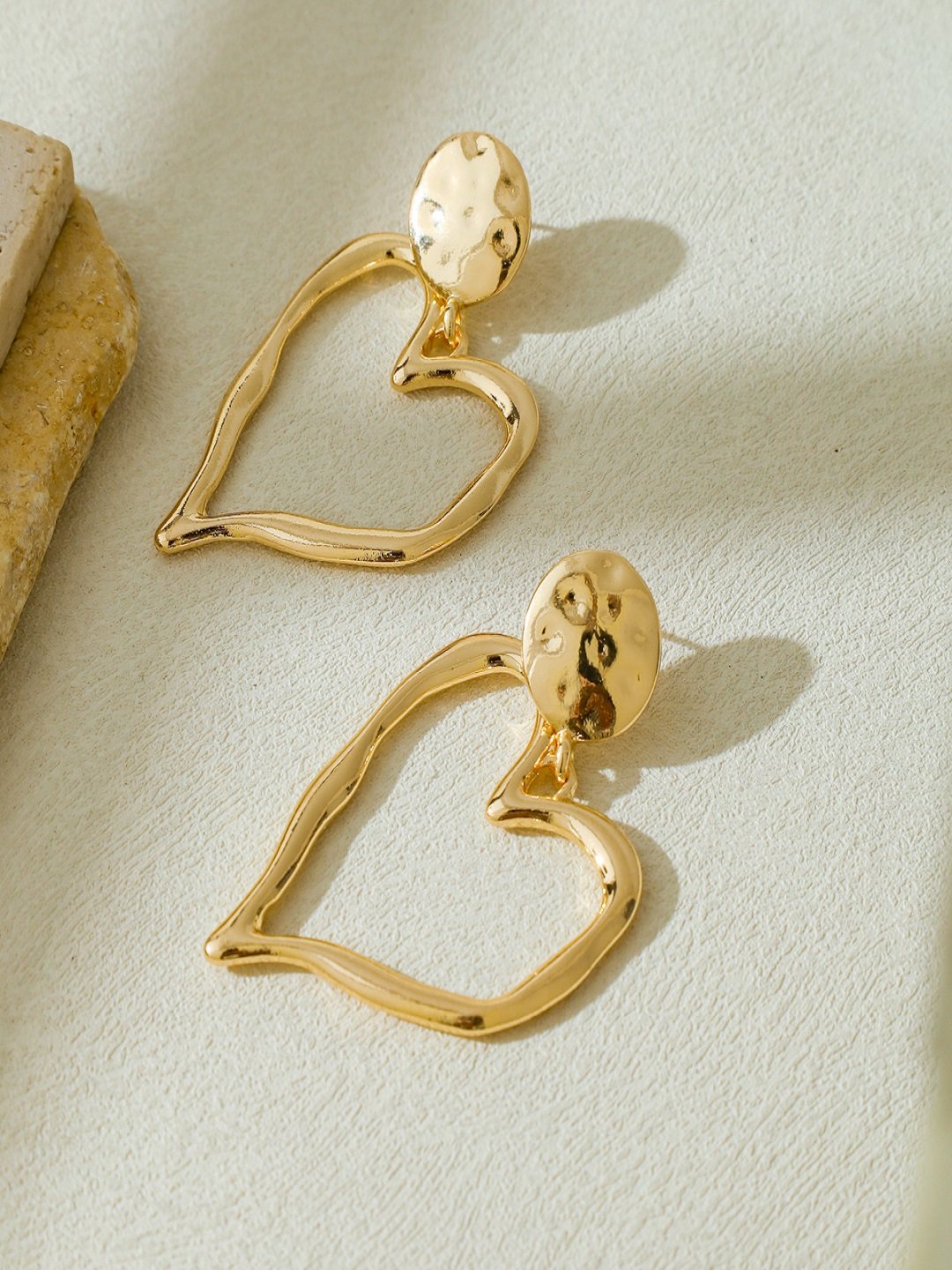 Gold Wavy Heart Dangle Earrings