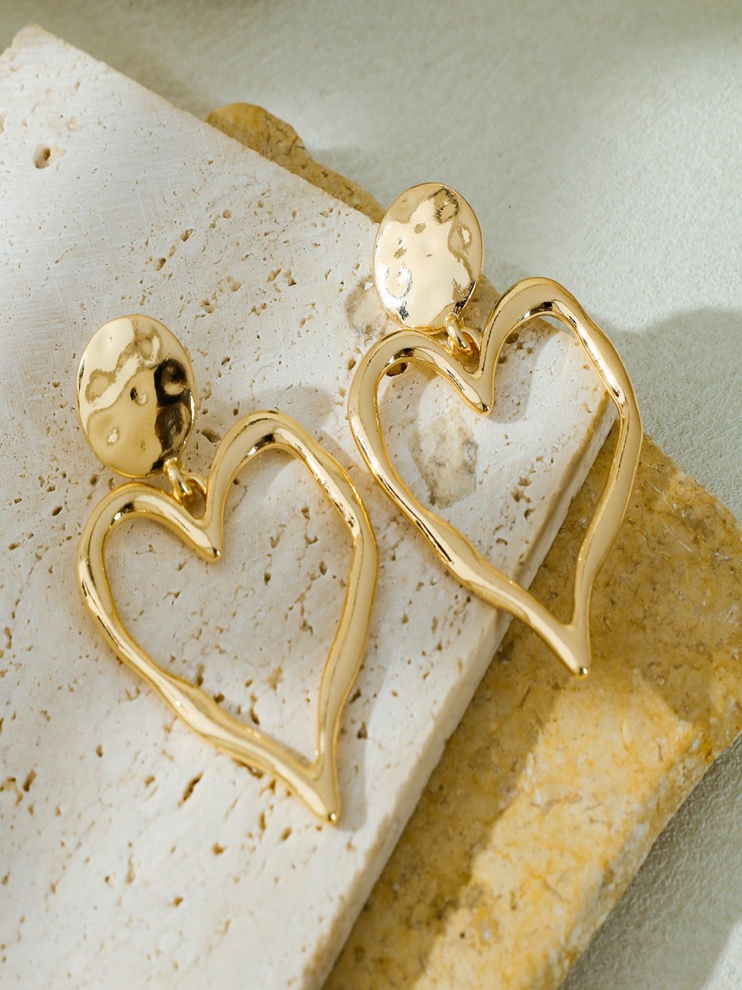 Gold Wavy Heart Dangle Earrings