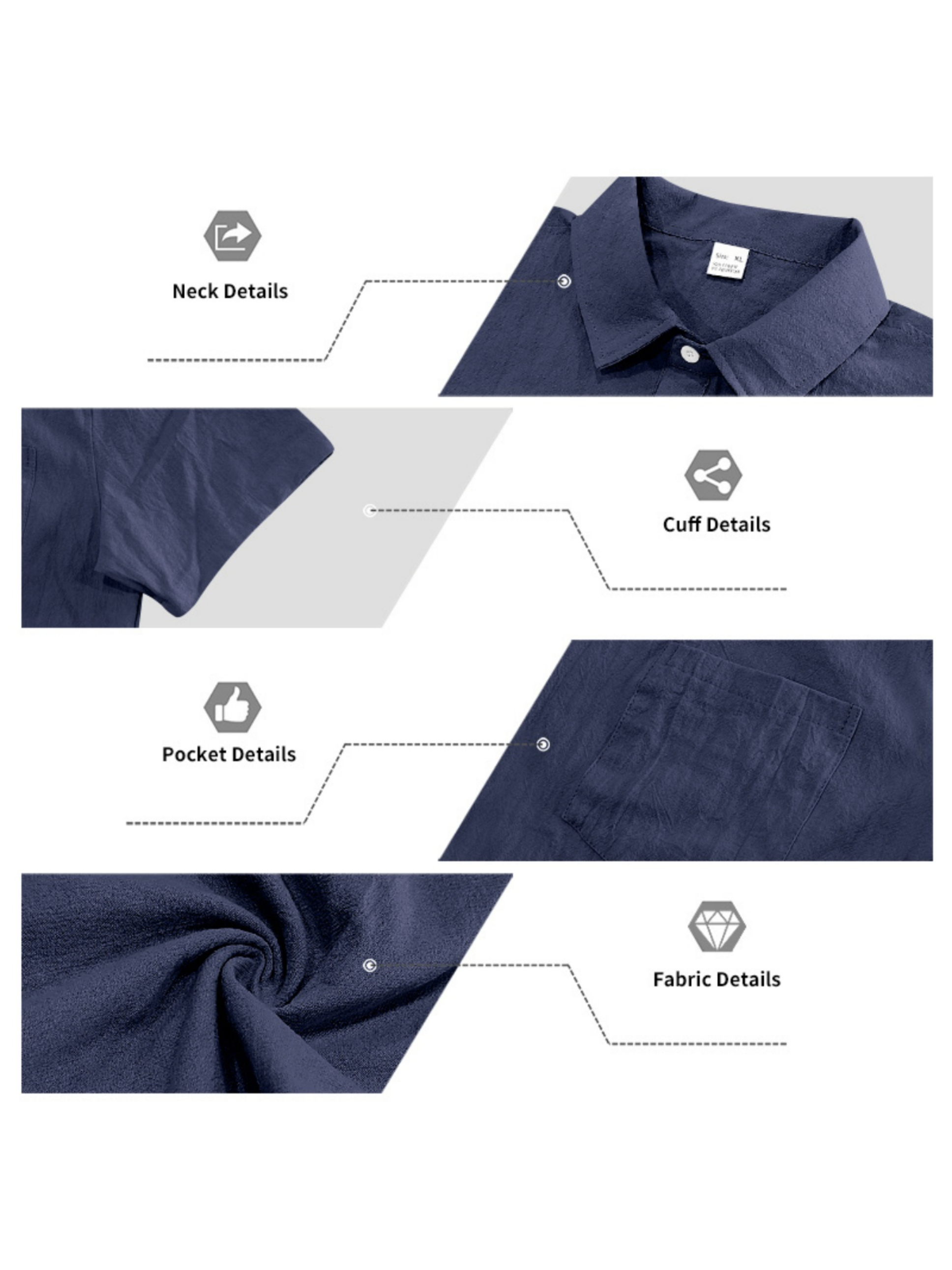 Men Navy Blue Linen Blend Shirt and Cargo Shorts Set