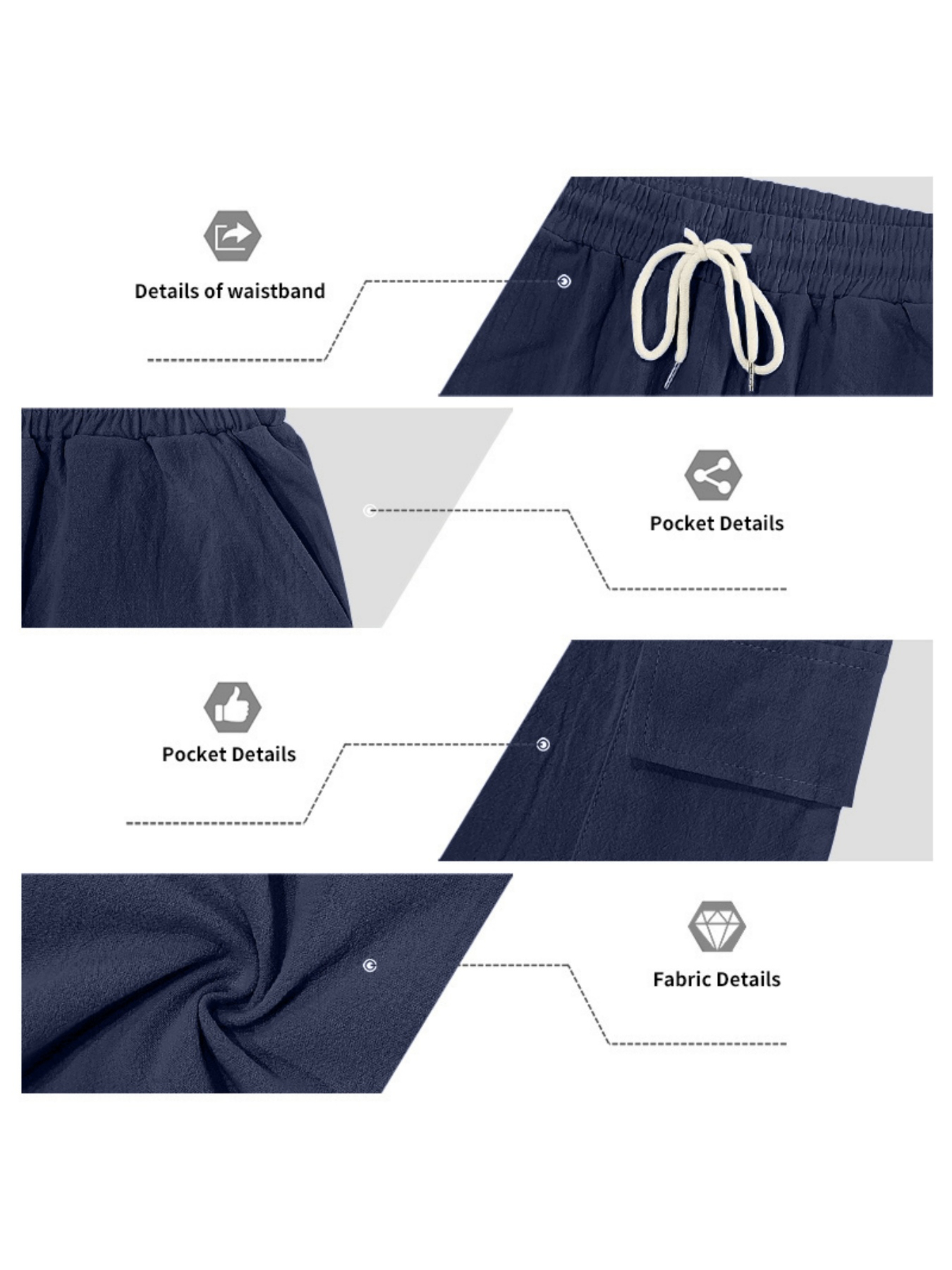 Men Navy Blue Linen Blend Shirt and Cargo Shorts Set