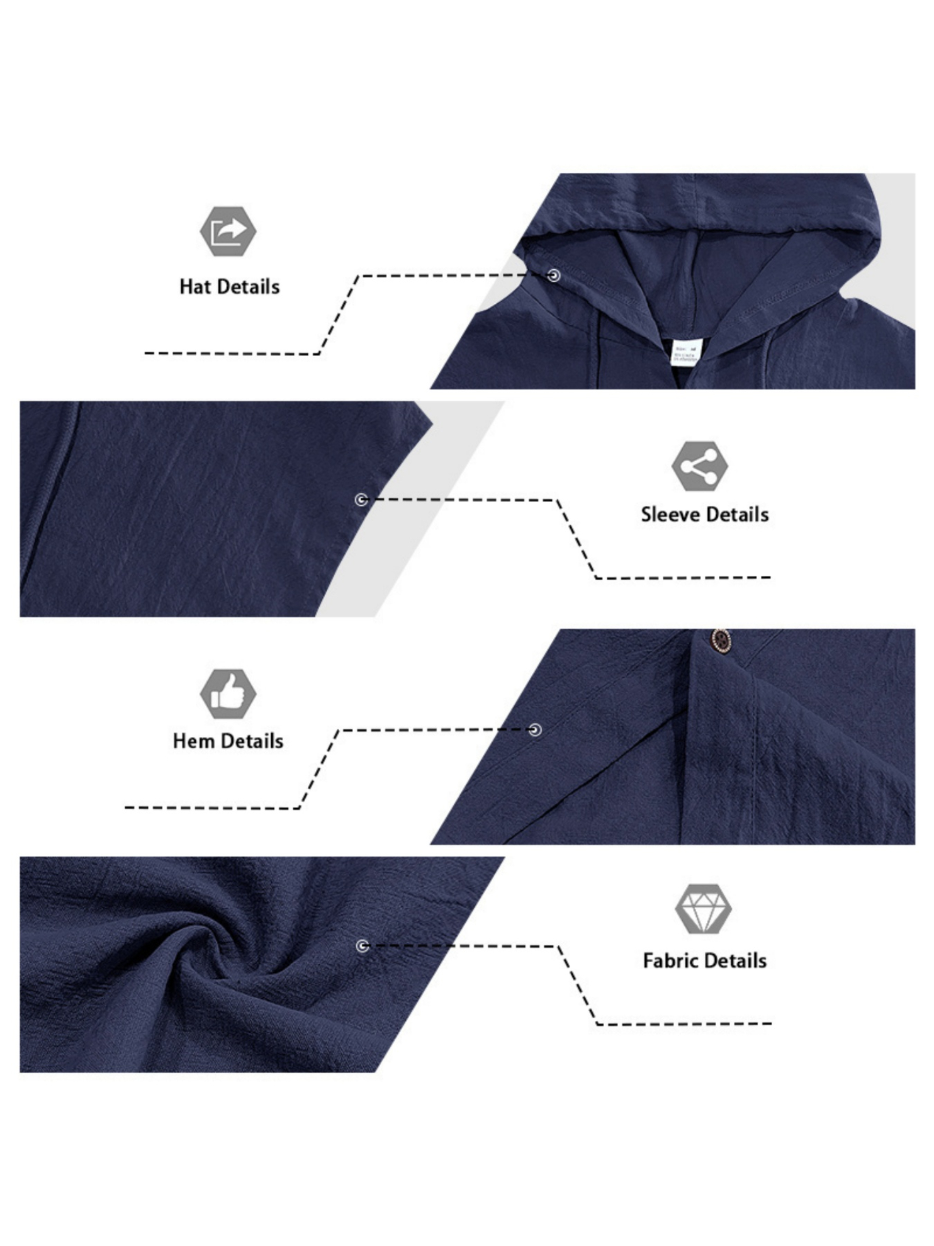 Men Navy Blue Linen Hooded Sleeveless Shirt and Cargo Shorts Set