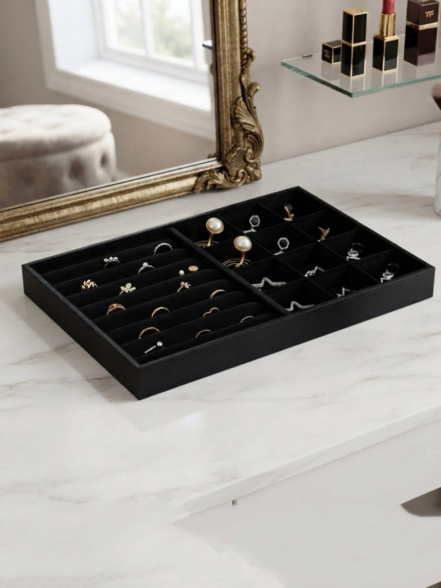 Draco 13-Compartment Jewellery Tray Plus Ring Holder - 35x24x3 cm