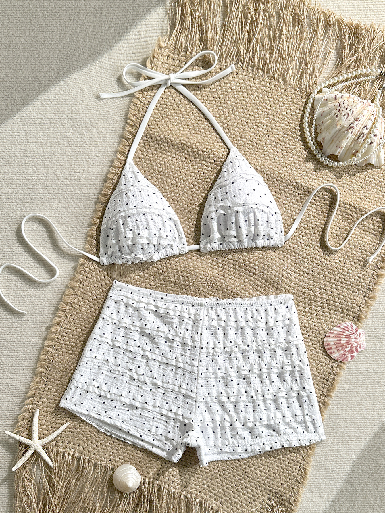 White Triangle Polka Dot Bikini Set