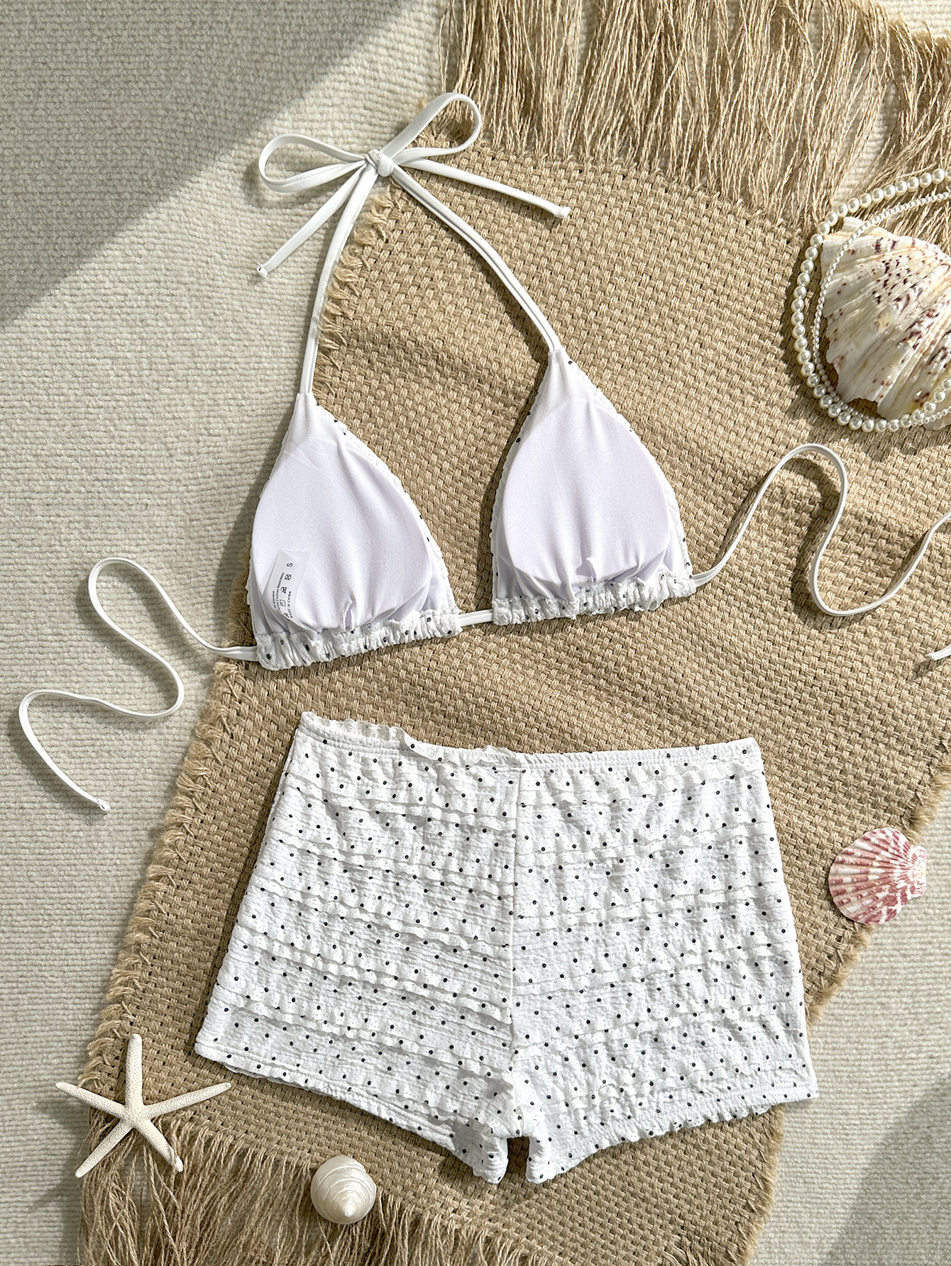White Triangle Polka Dot Bikini Set