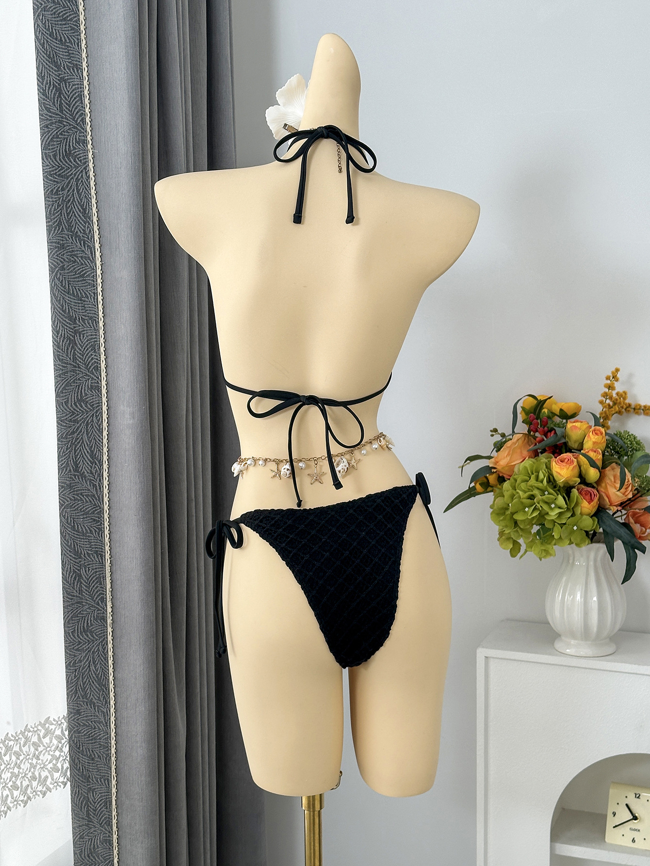 Black Triangle Bikini Set with Skirt