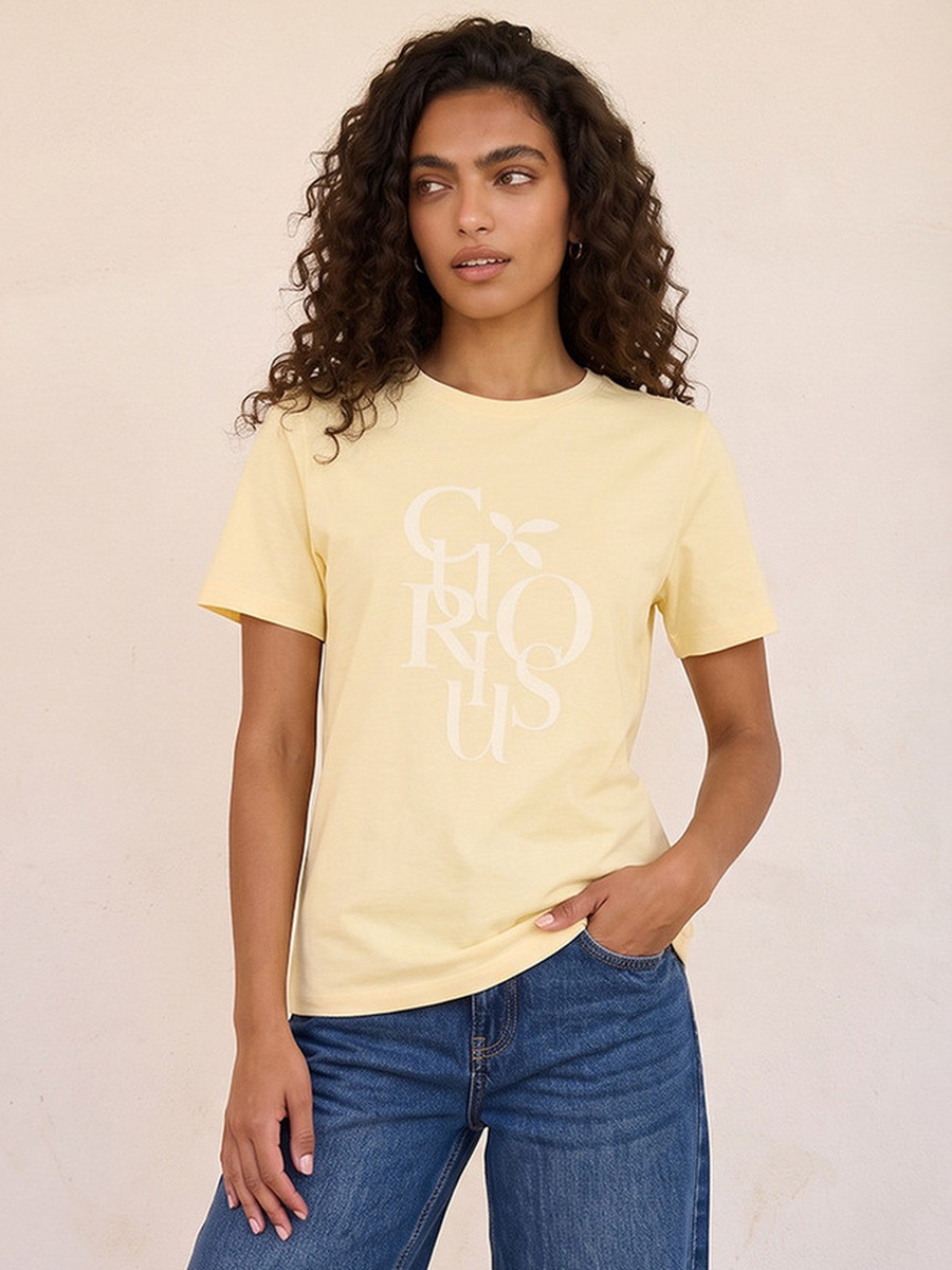 Cotton T-Shirt with Text Print