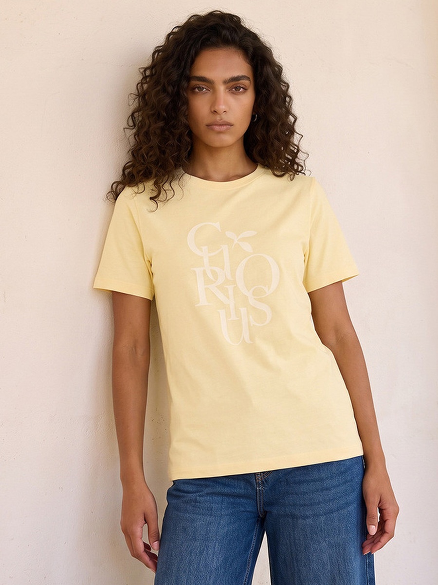 Cotton T-Shirt with Text Print