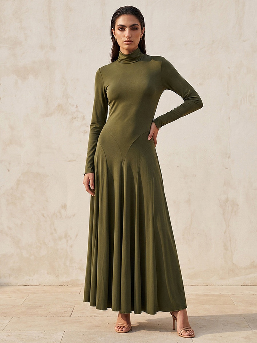 Panelled Maxi Dress with High Neck