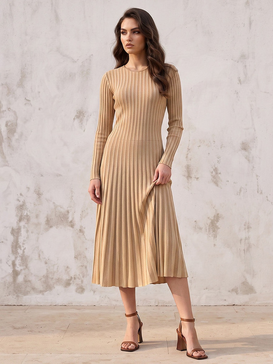 Striped Midi Dress with Pleated Detail