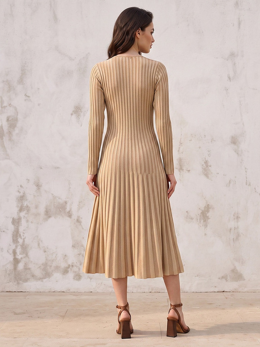 Striped Midi Dress with Pleated Detail