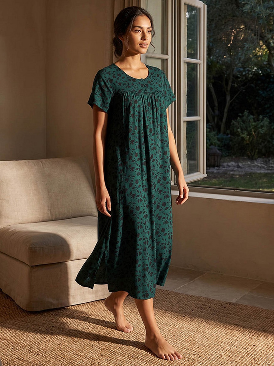 Viscose Botanical Print Night Dress