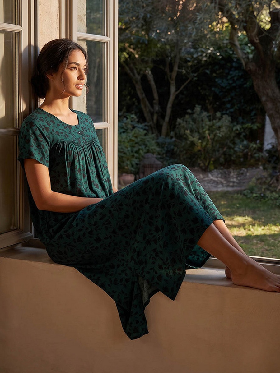 Viscose Botanical Print Night Dress