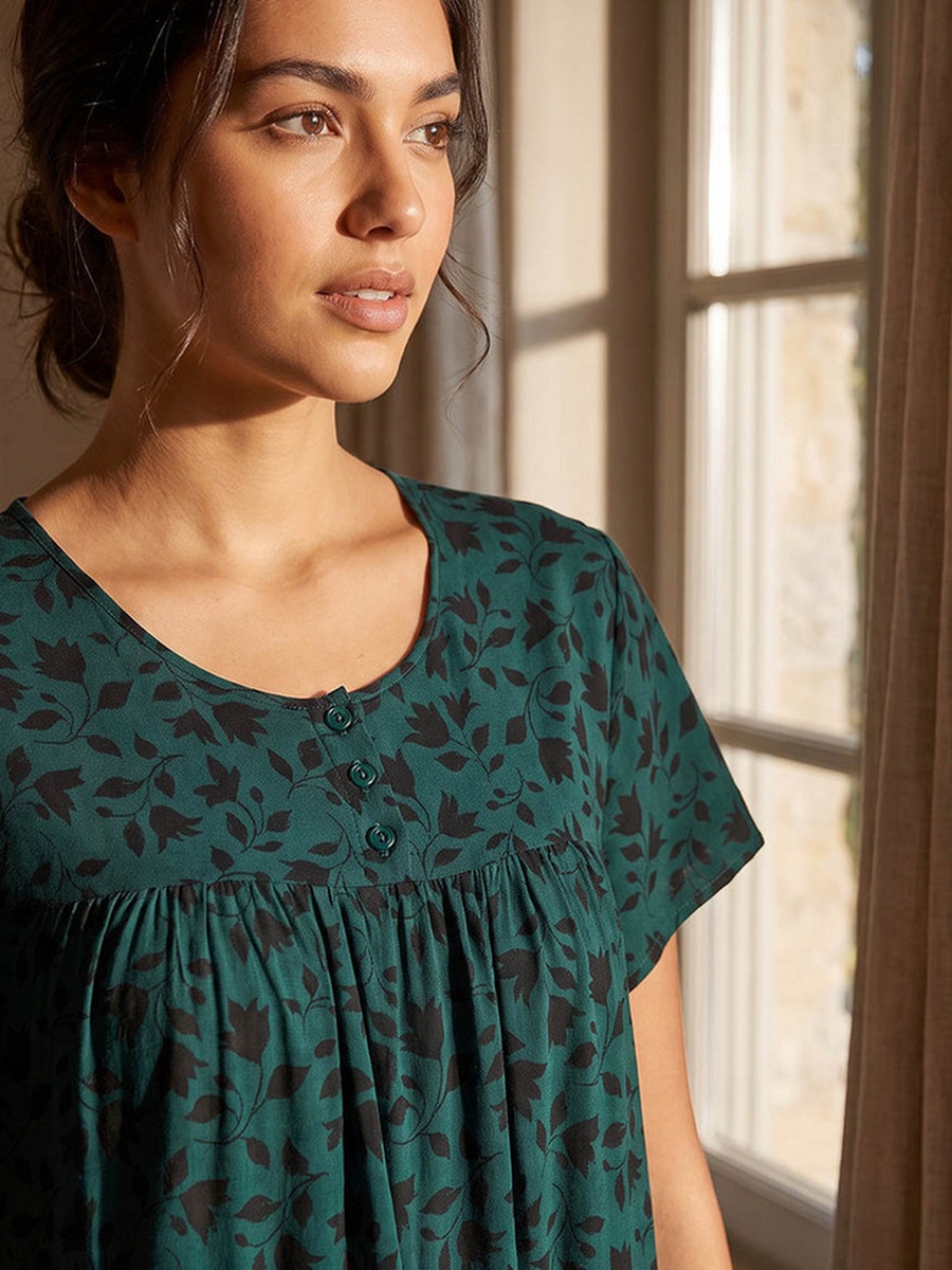 Viscose Botanical Print Night Dress