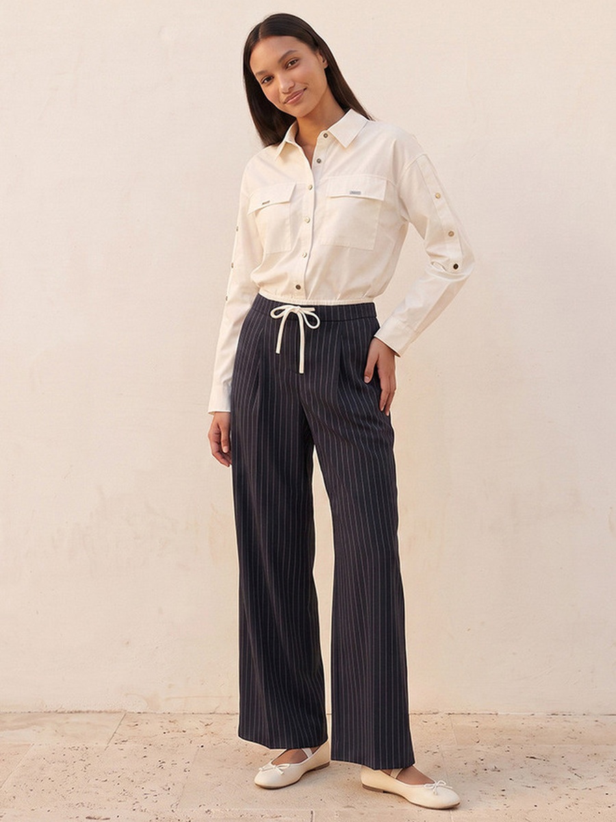 Drawstring Waist Striped Trousers