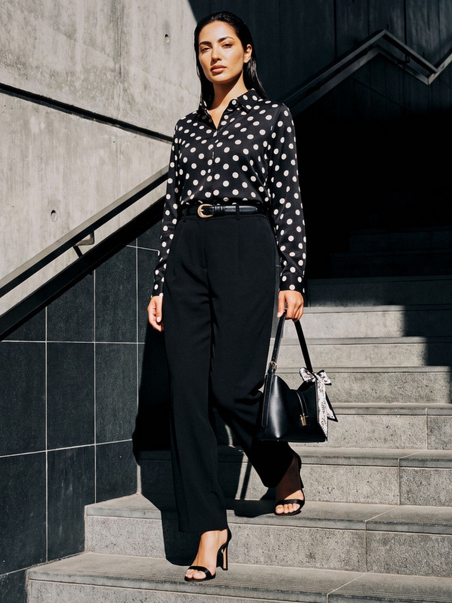 Straight Fit Belt Loop Waist Pleated Trousers