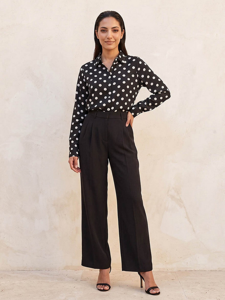 Straight Fit Belt Loop Waist Pleated Trousers