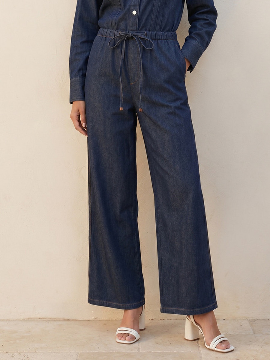 Straight Fit Drawstring Waist Cotton Pants