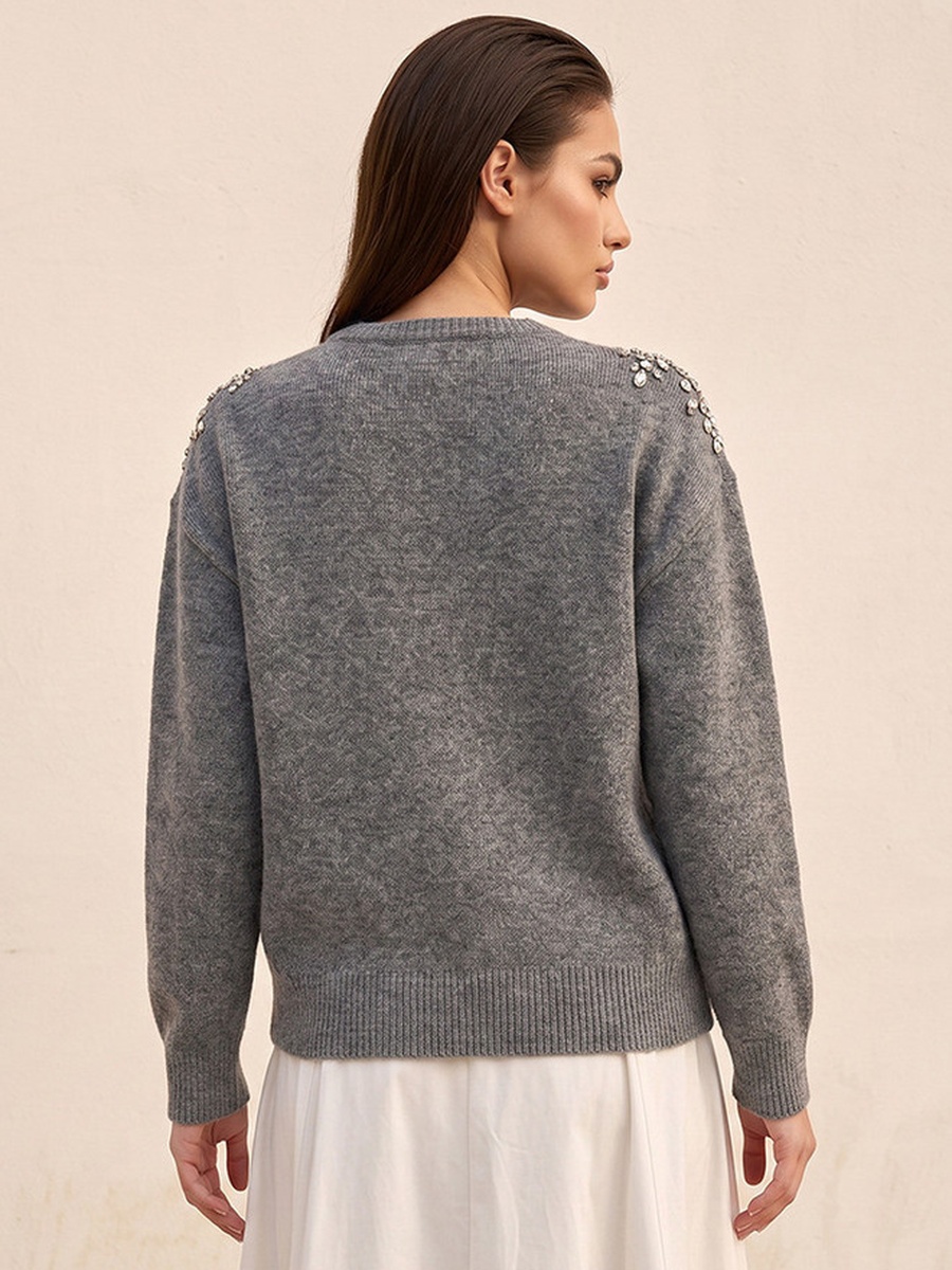 Relaxed Fit Embellished Round Neck Sweater