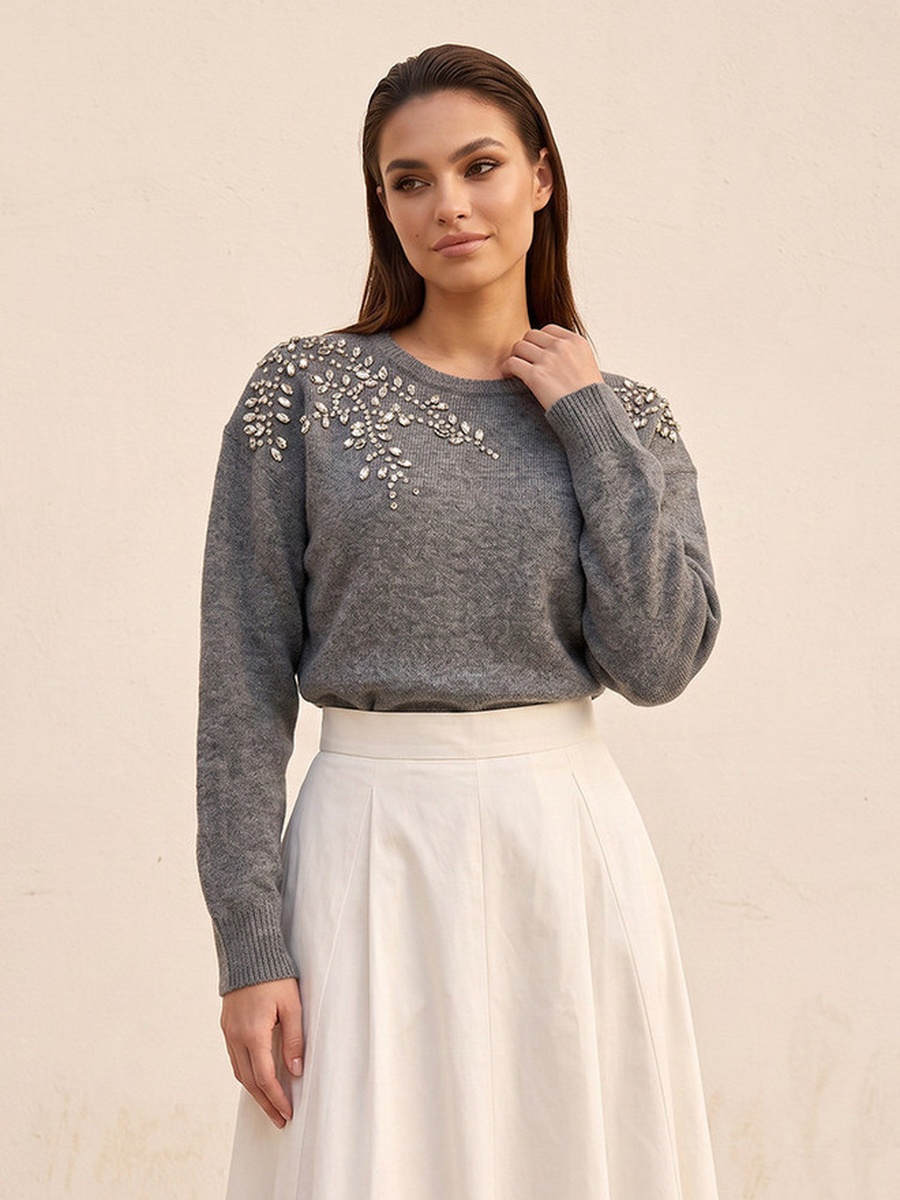Relaxed Fit Embellished Round Neck Sweater