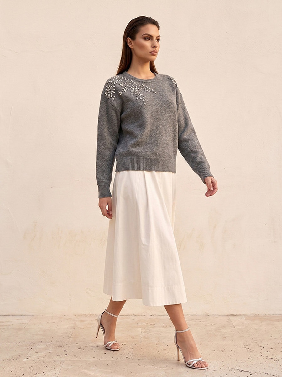 Relaxed Fit Embellished Round Neck Sweater