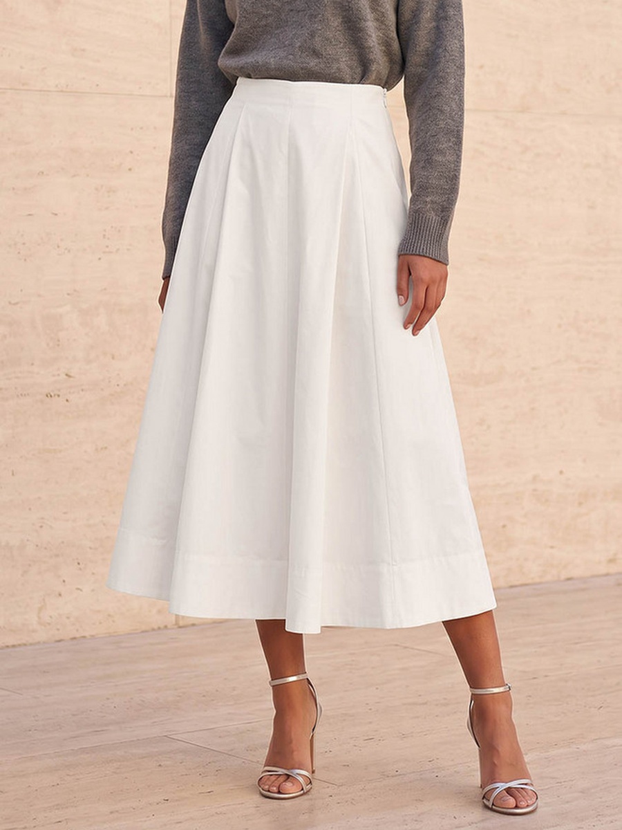 Midi Length Poly Blend Panelled Skirt