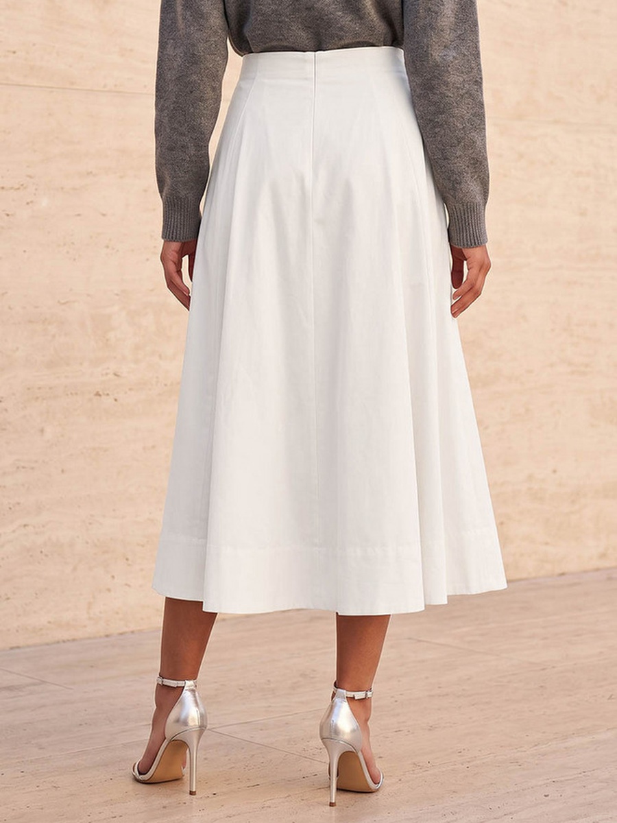 Midi Length Poly Blend Panelled Skirt