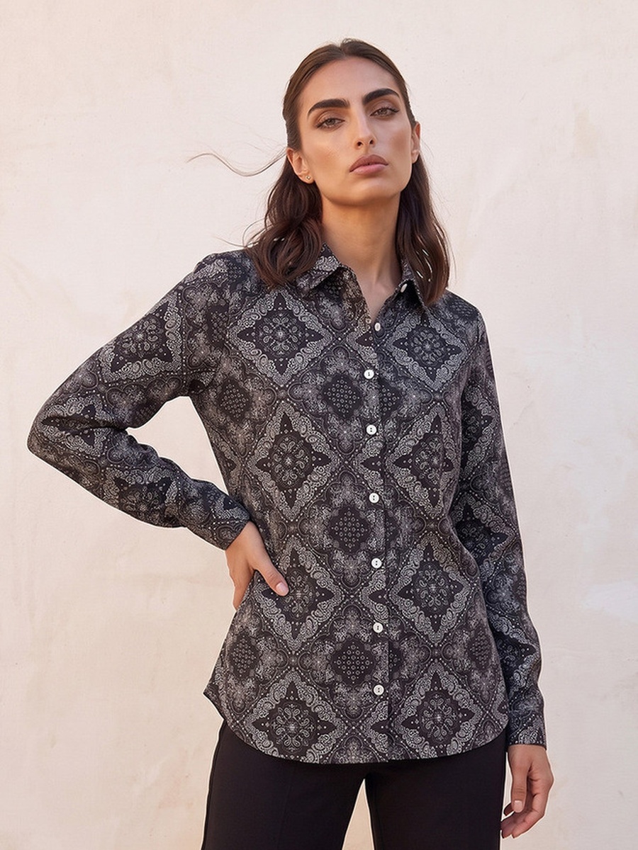 Paisley Print Shirt with High Low Hem