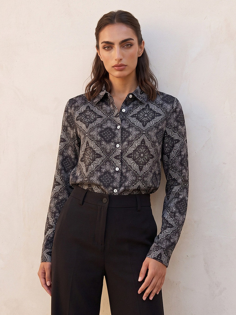 Paisley Print Shirt with High Low Hem