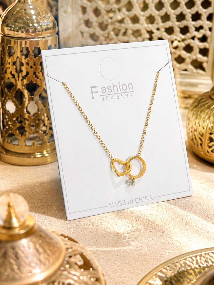 Interlocking Heart and Ring Necklace