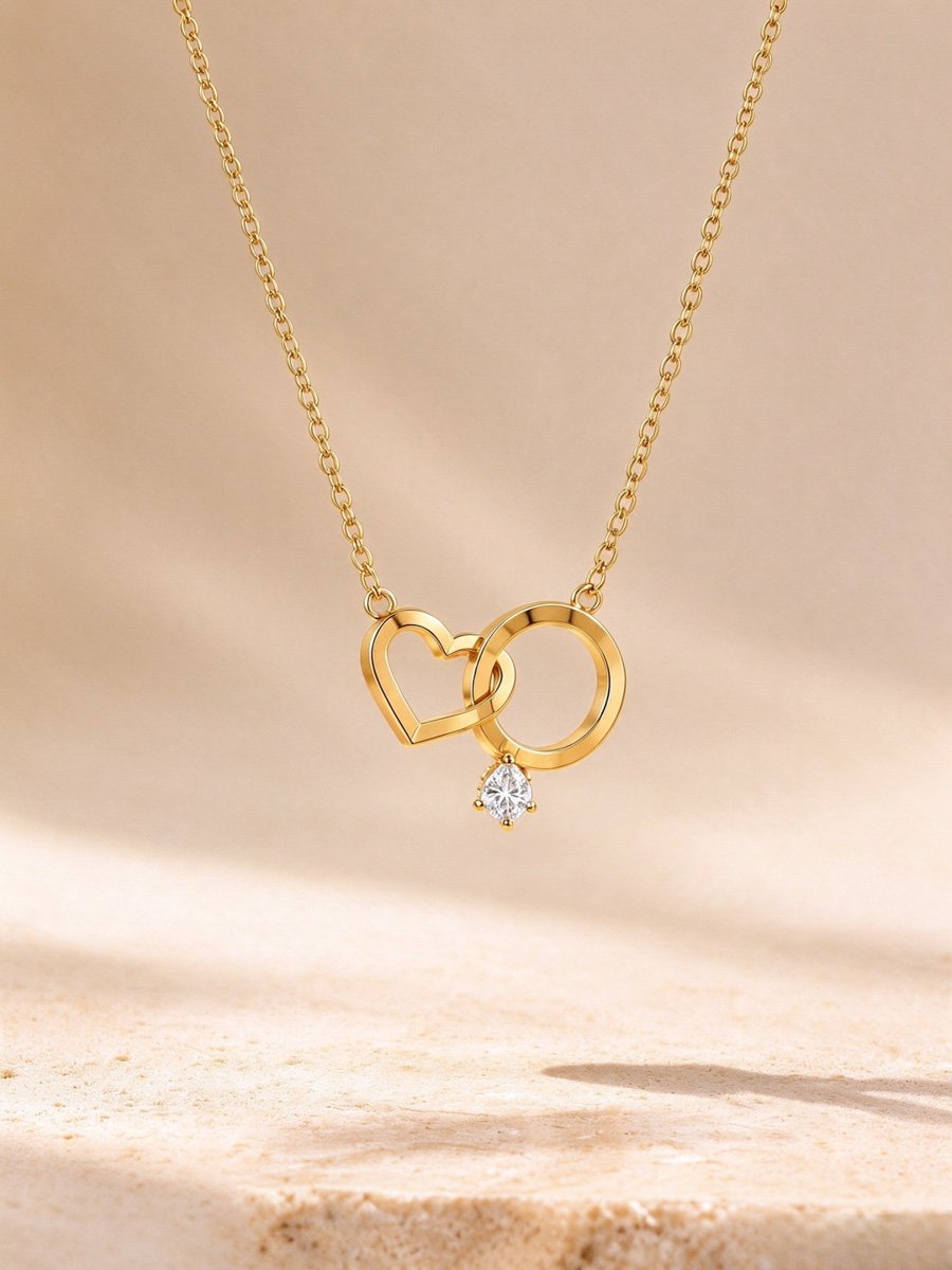 Interlocking Heart and Ring Necklace