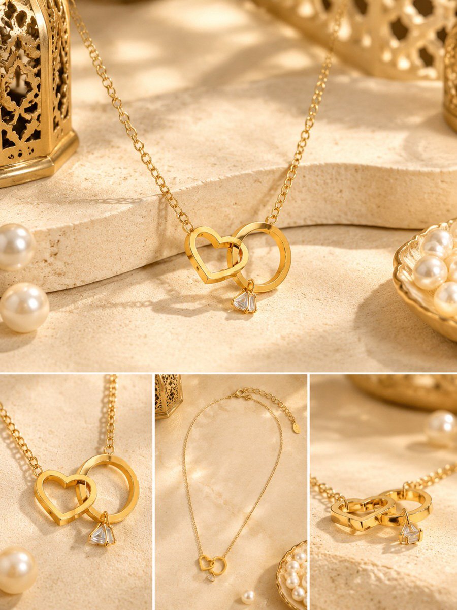 Interlocking Heart and Ring Necklace