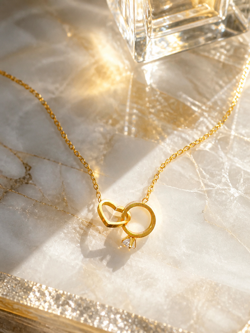 Interlocking Heart and Ring Necklace