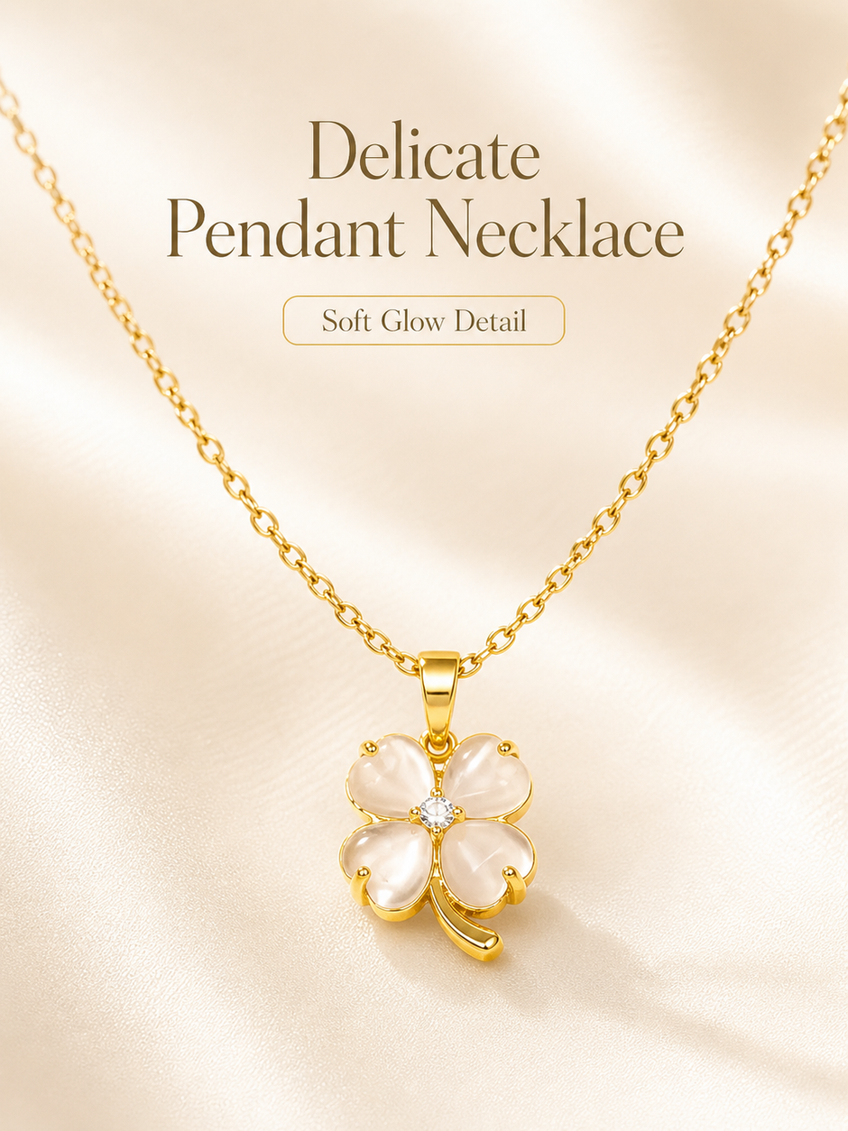Gold Four-Leaf Clover Shell Pendant Necklace