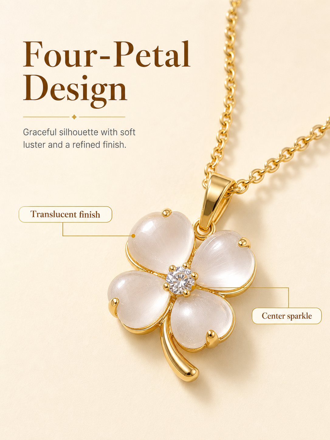 Gold Four-Leaf Clover Shell Pendant Necklace