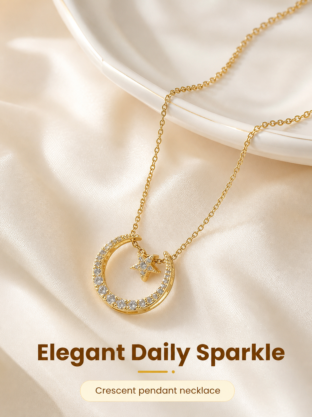 Gold Crescent Star Necklace