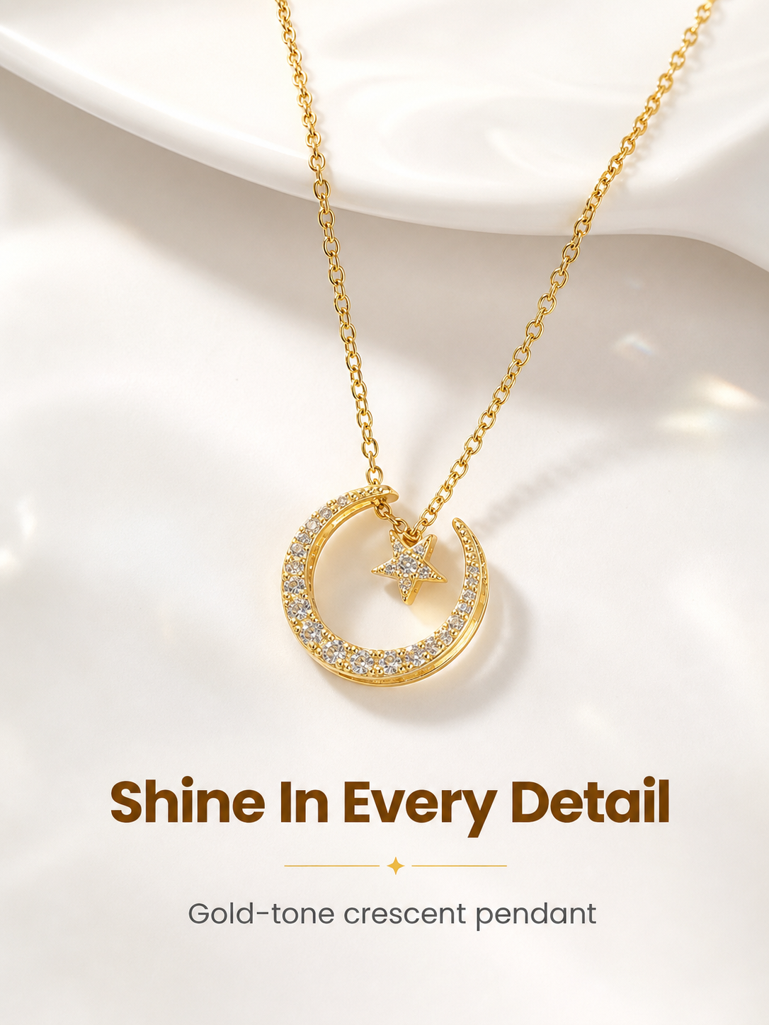 Gold Crescent Star Necklace