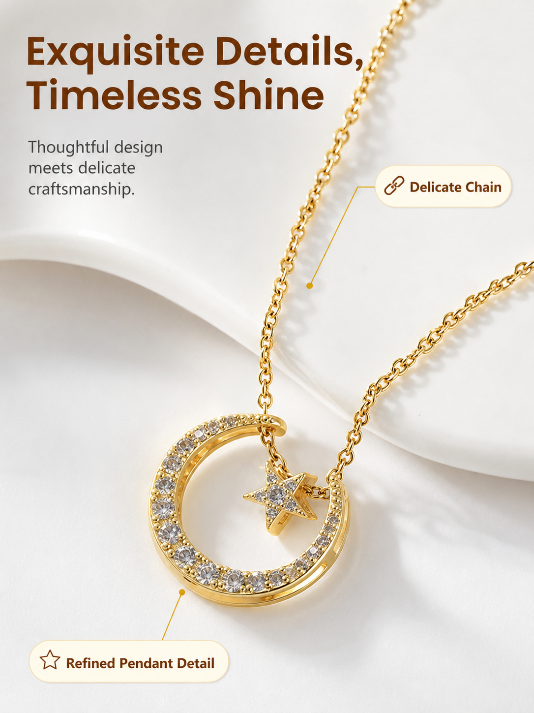 Gold Crescent Star Necklace