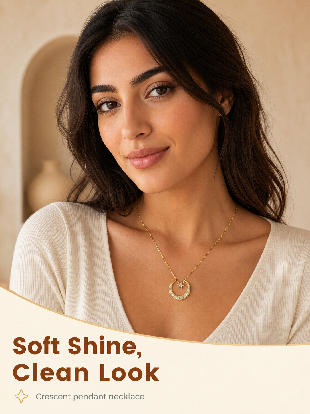 Gold Crescent Star Necklace