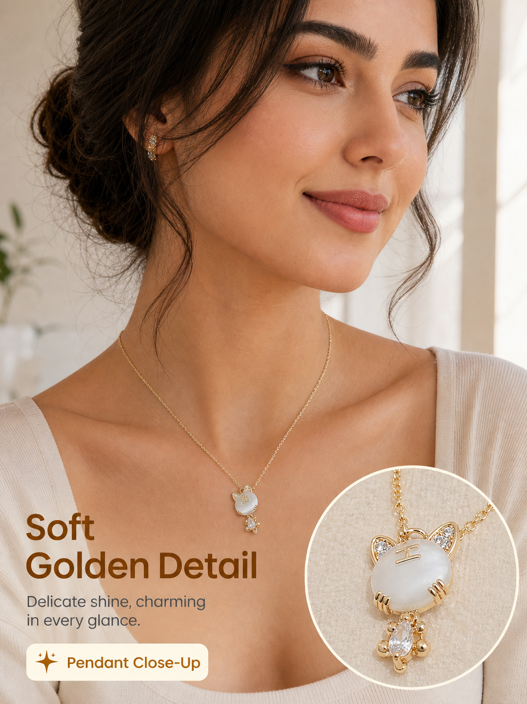 Gold Plated Cat Charm Necklace
