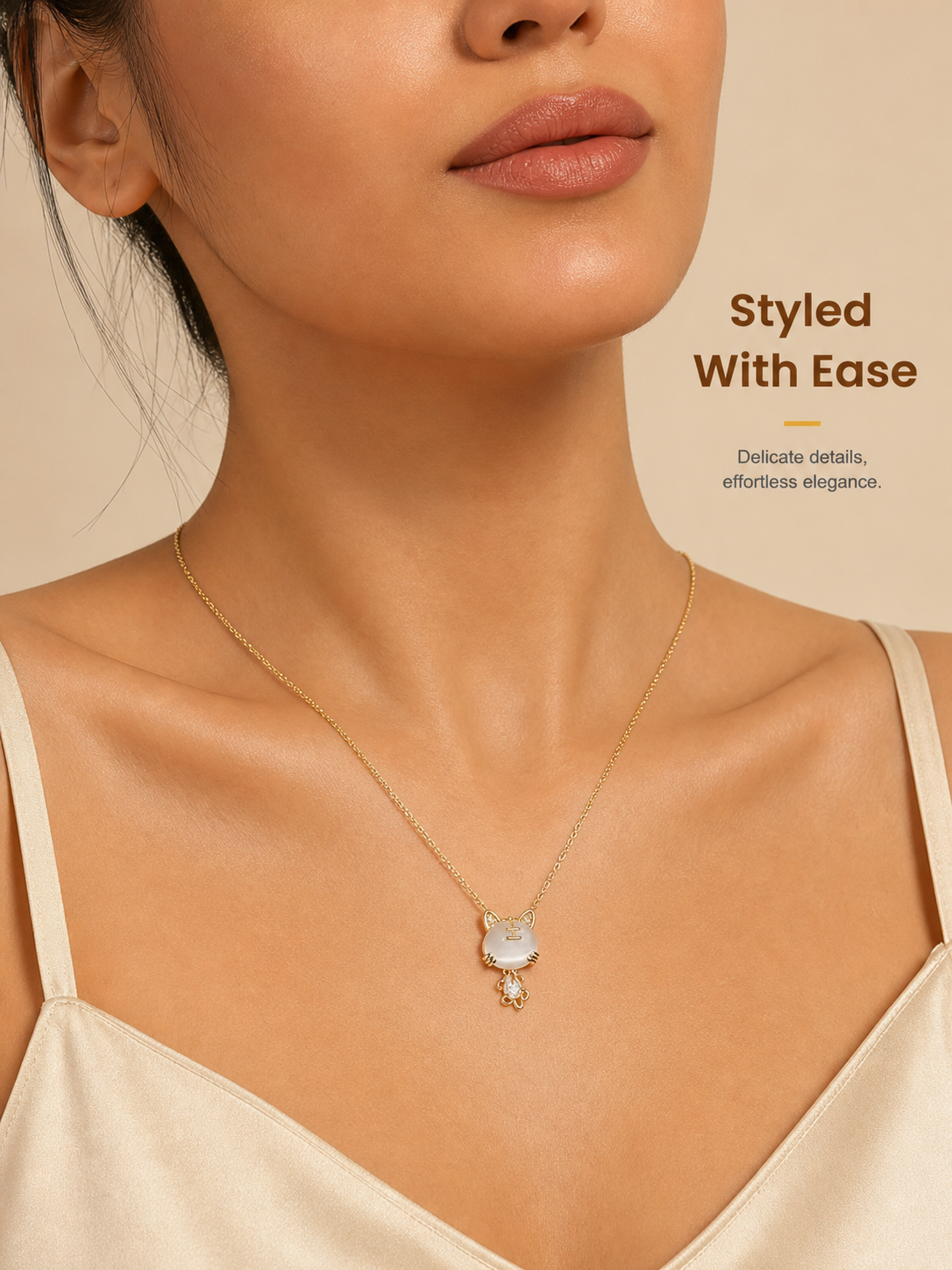 Gold Plated Cat Charm Necklace