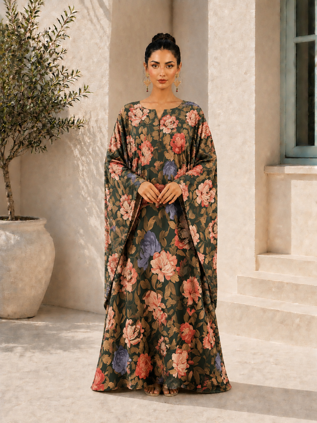 Floral Print Kaftan Maxi Dress
