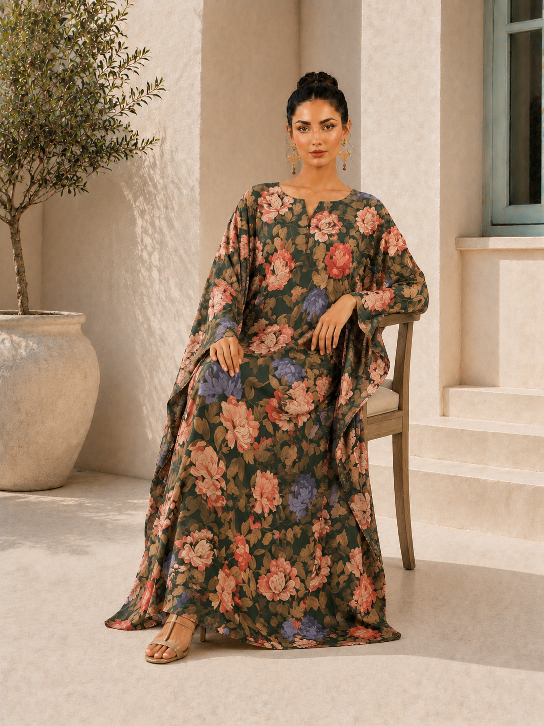 Floral Print Kaftan Maxi Dress