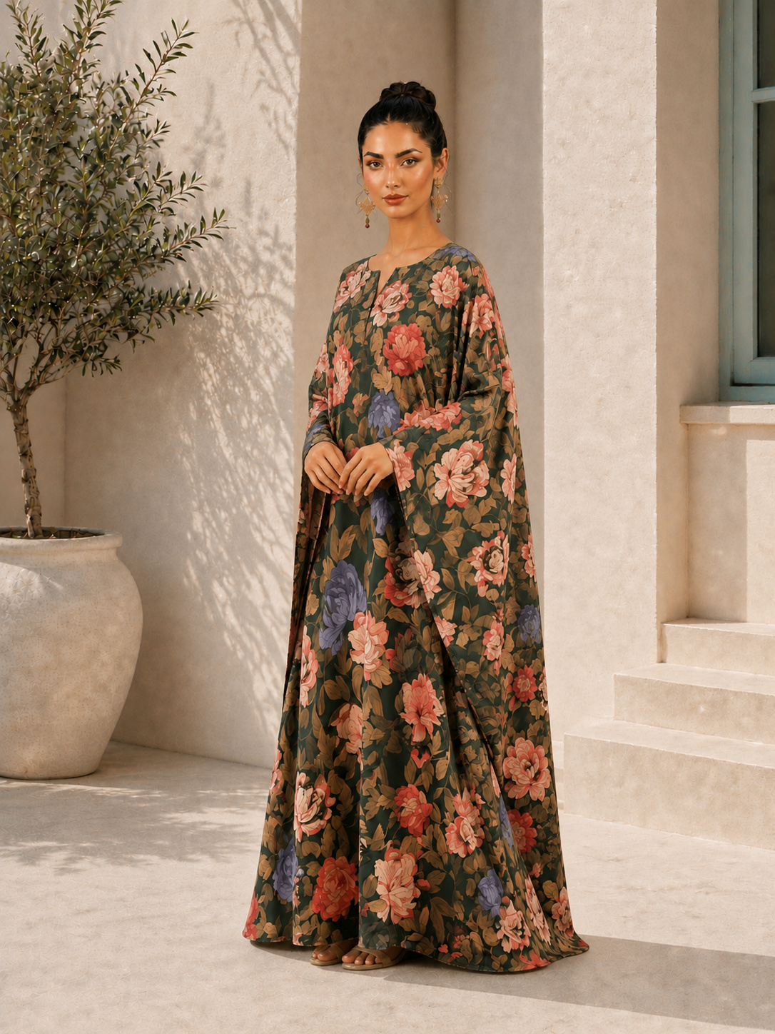 Floral Print Kaftan Maxi Dress