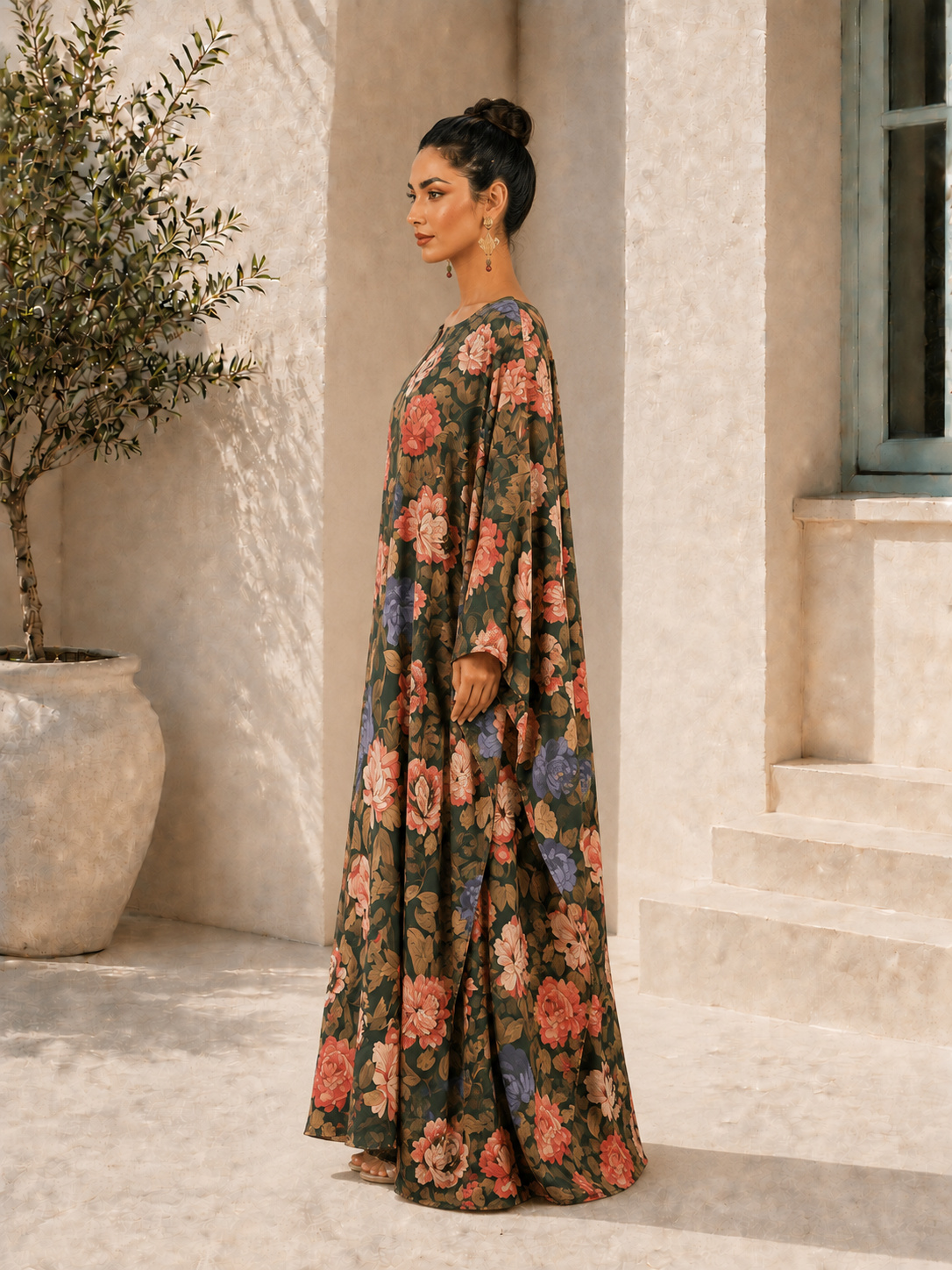 Floral Print Kaftan Maxi Dress