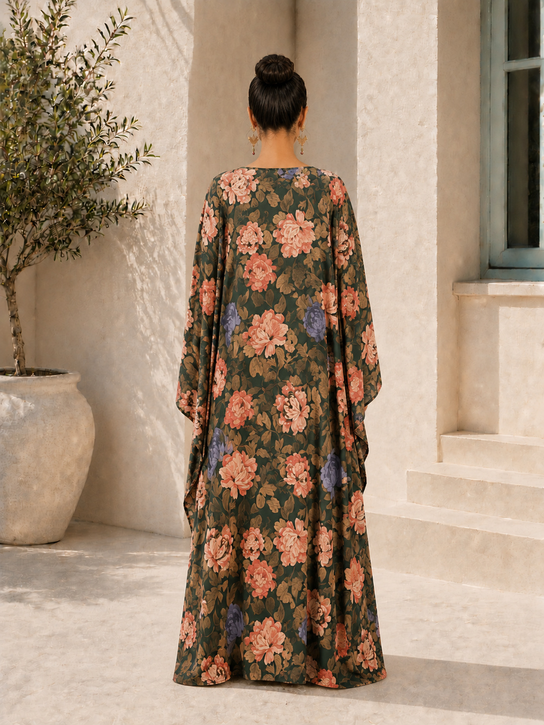 Floral Print Kaftan Maxi Dress