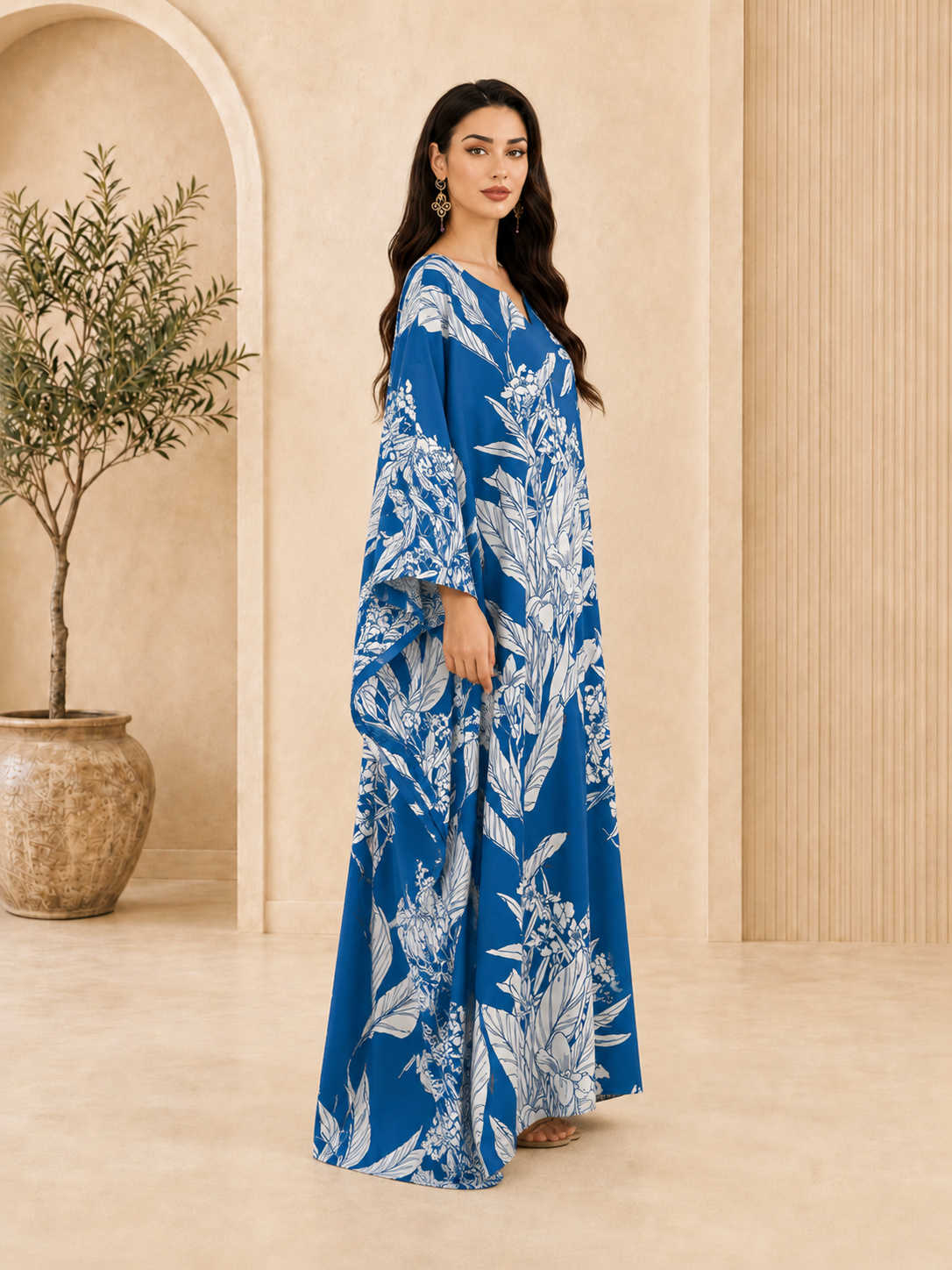 Blue Floral Kaftan Maxi Dress