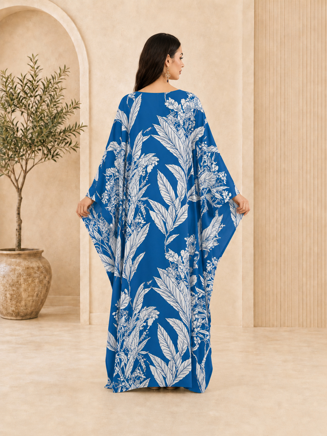 Blue Floral Kaftan Maxi Dress